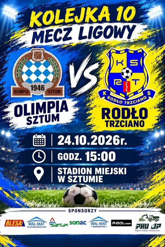 Meczowa sobota w Sztumie: Olimpia podejmie Rodło Trzciano